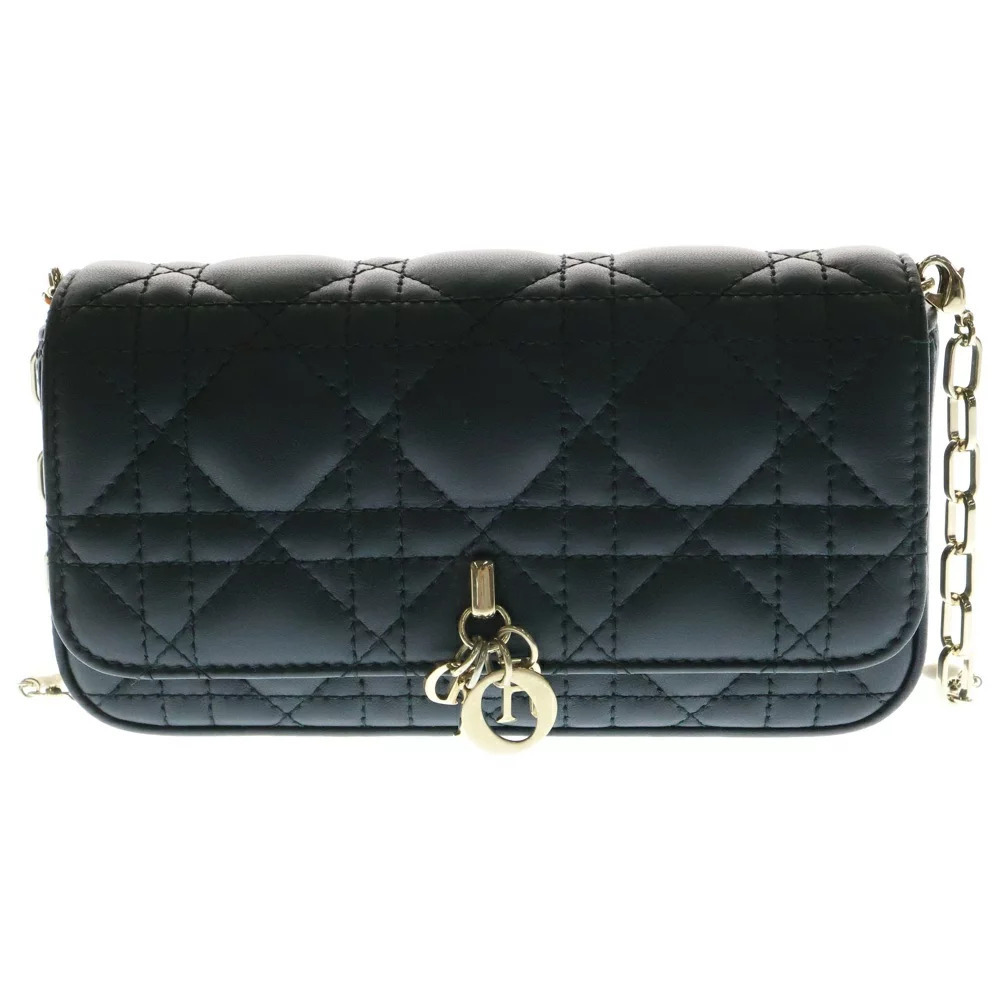 DIOR Lady Phone Clutch Shoulder Bag Chain Black Lambskin - Picture 1 of 6